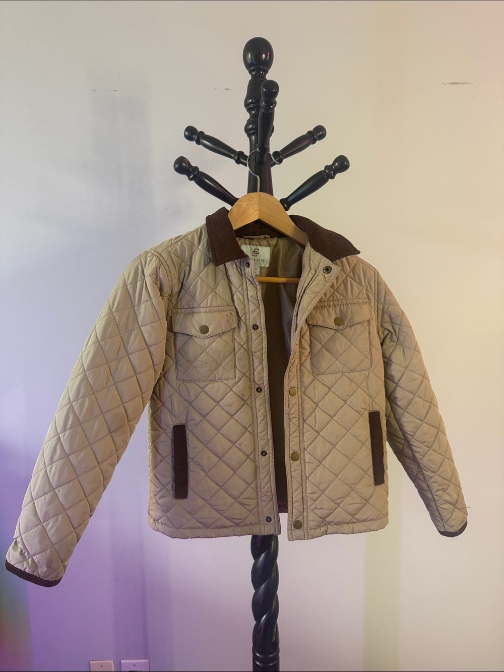 Quilted Tan Kids Jacket with Contrast Trim